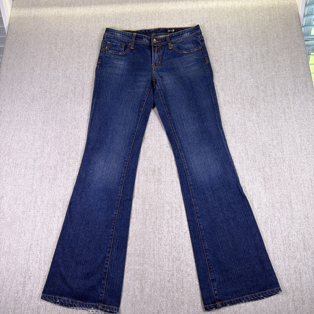 7 Seven Low-Rise Bootcut Jeans Women's 30 Gently Distressed Embroidered Pockets